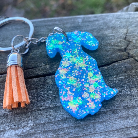 << Blue Multicolor Dog Keychain >> - Picture 3 of 3